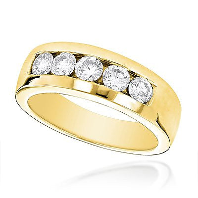 5 Stone 14K Gold Mens Diamond Wedding Band 1ct