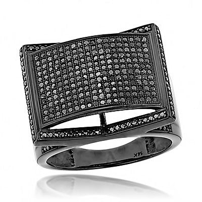Mens 14K Black on Black Diamond Ring 1 ct