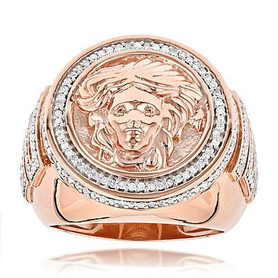 14K Gold Diamond Mens Versace Style Ring 1.88ct Medusa Iceberg