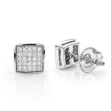 Square Round Pave Diamond Stud Earrings Sterling Silver 0.19ct