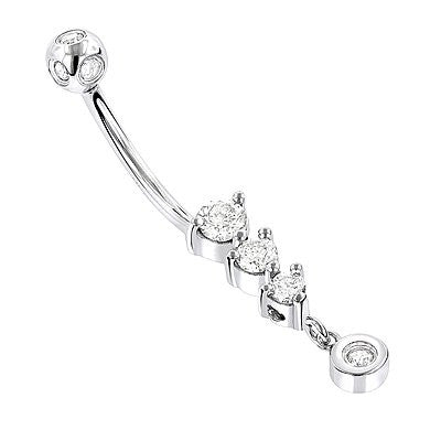Dangling Diamond Belly Button Ring 0.41ct 14K Gold Body Jewelry