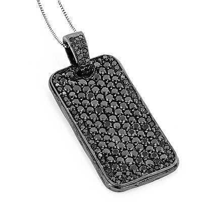 Black Diamond Dog Tag Pendant 7.15ct Sterling Silver