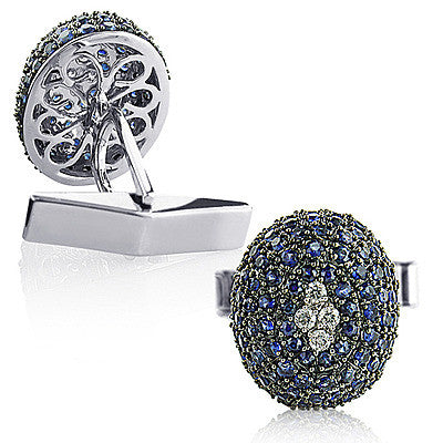 Blue Sapphire and Diamond Cufflinks for Men 14K Gold