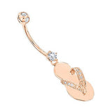 14K Pure Gold Diamond Flip Flop Belly Ring 0.33ct