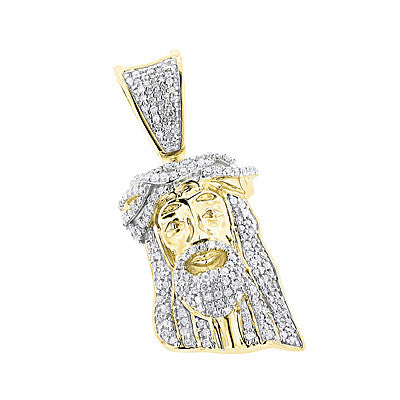 Mini Diamond Jesus Head Pendant Solid 10K Gold 1/2 carat