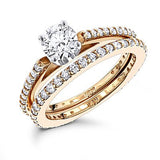 14K Gold 1.19ct Round Diamond Designer Engagement Ring Set with Band
