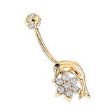 14K Gold and Diamond Body Jewelry 0.42ct Dolphin Belly Button Ring