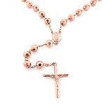 14K Solid Rose Gold Rosary Beads Necklace 8mm 30in