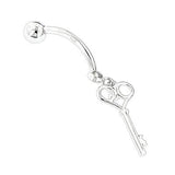 14K Dangling Key Diamond Belly Button Ring .14ct