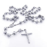 14K Solid White Gold Rosary Beads Necklace 7mm 30in Acc