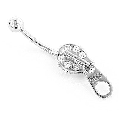 14K Gold Diamond Zipper Belly Ring 0.13ct