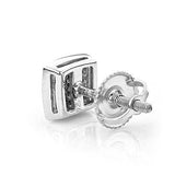 Square Round Pave Diamond Stud Earrings Sterling Silver 0.19ct
