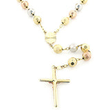 14K Gold Rosary Beads Three Tone Chain Necklace 8mm 30in