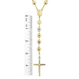 14K Gold Rosary Beads Three Tone Chain Necklace 8mm 30in