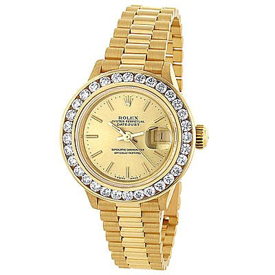 18k Yellow Gold Ladies ROLEX Oyster Diamond Watch Perpetual Datejust 3