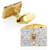 Men's 14K Gold Diamond Amethyst Cufflinks 2.5ct